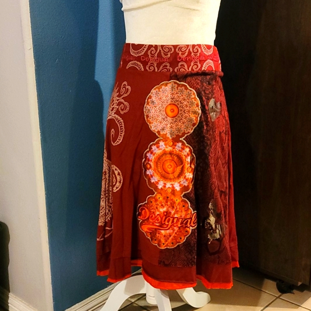 NWOT DESIGUAL Red floral skirt